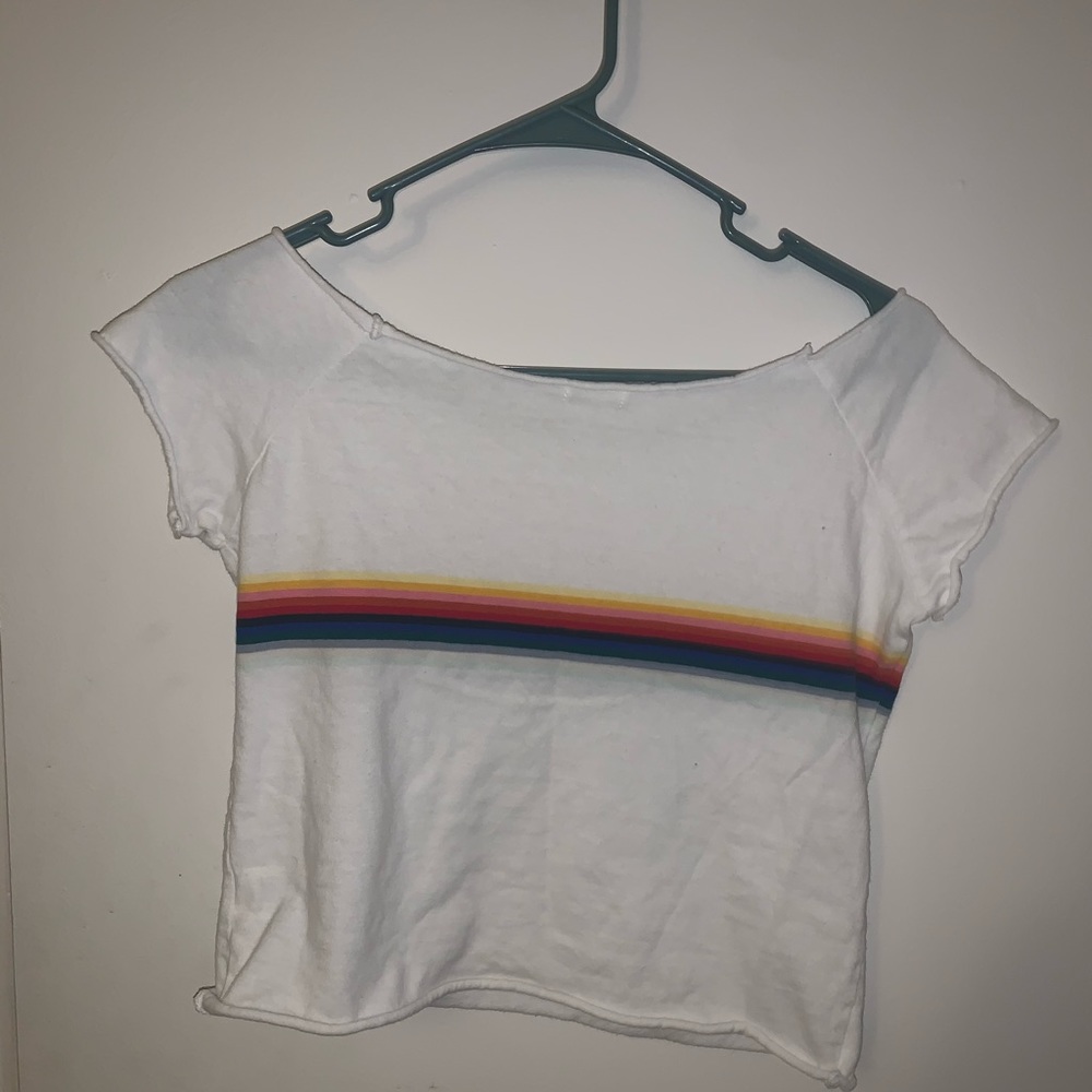 White and rainbow striped crop top